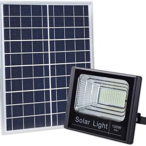 مصباح كشاف يعمل بالطاقة الشمسية فائق السطوع 100 واط 30000mAh 196 LED خارجي مقاوم للماء مع جهاز تحكم عن بعد شمسي لافتات الحديقة والفناء والممرات من جيه